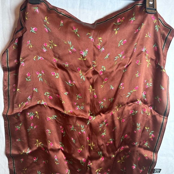Guess Flower Pattern Brown Silk Square Scarf - Picture 4 of 7